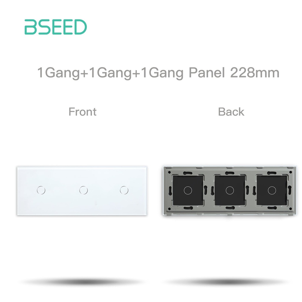 BSEED Glass Panel Only 228mm Triple 1/2/3 Gang Panel DIY with Metal Frame
