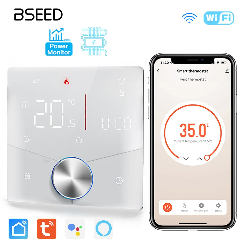 BSEED Wifi-s érintős padlófűtés-termosztát forgatógombbal, fogyasztásméréssel