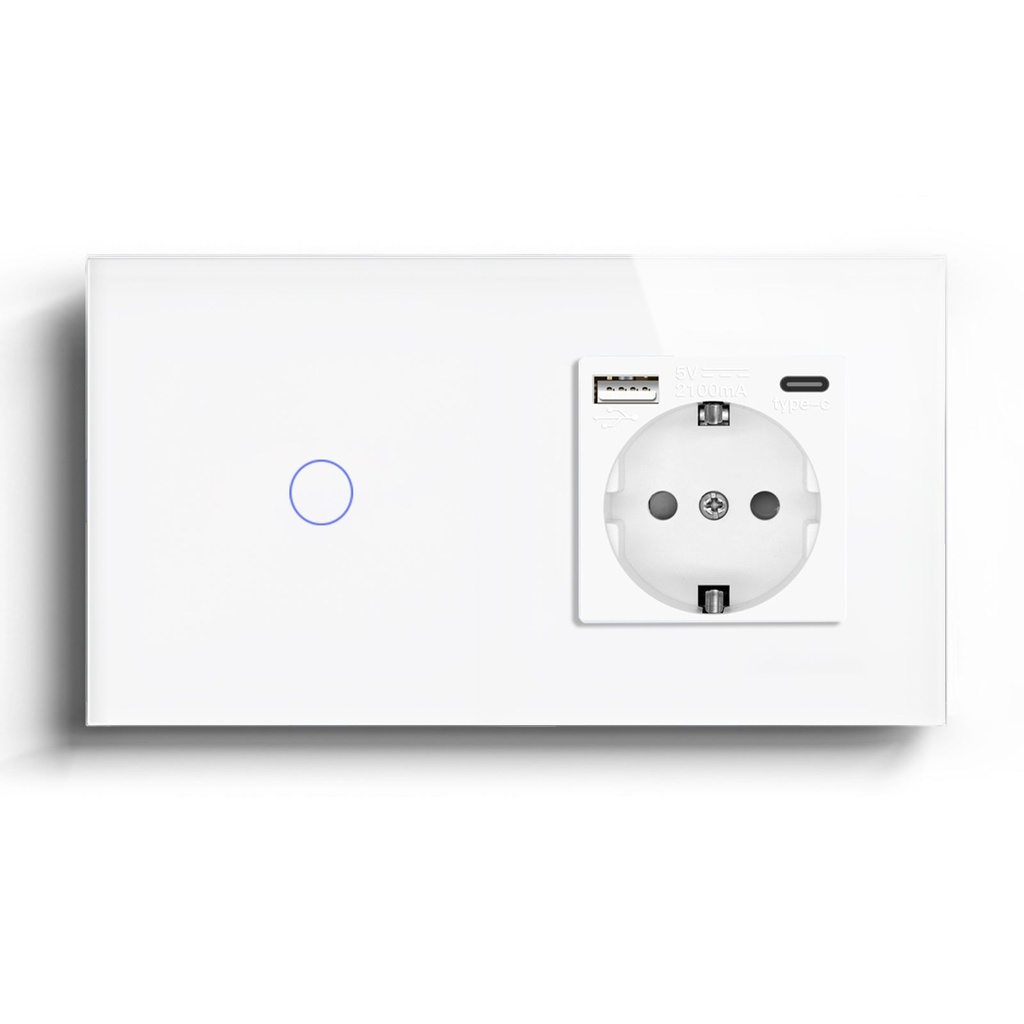 BSEED Zigbee villanykapcsoló (nullvezeték nélkül) EU konnektorral, USB-C töltővel