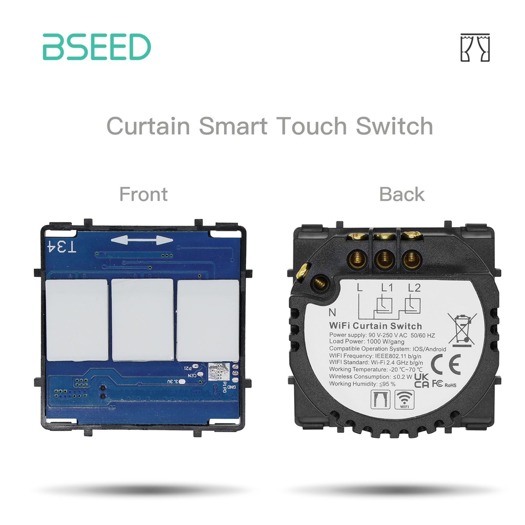 BSEED Wifi / Zigbee függöny- és redőnykapcsoló funkciómodul, üveg előlap nélkül