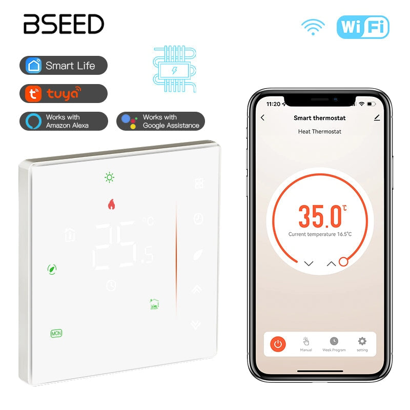 BSEED Wifi-s érintős padlófűtés-termosztát beépített LED kijelzővel, háttérvilágítással