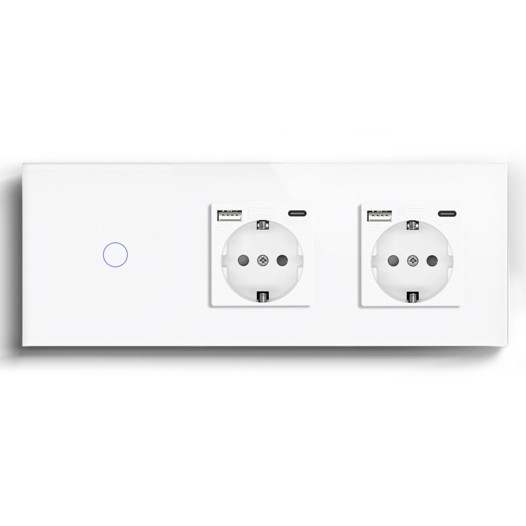 BSEED Zigbee-s érintős villanykapcsoló két hagyományos EU konnektorral, USB-C-vel