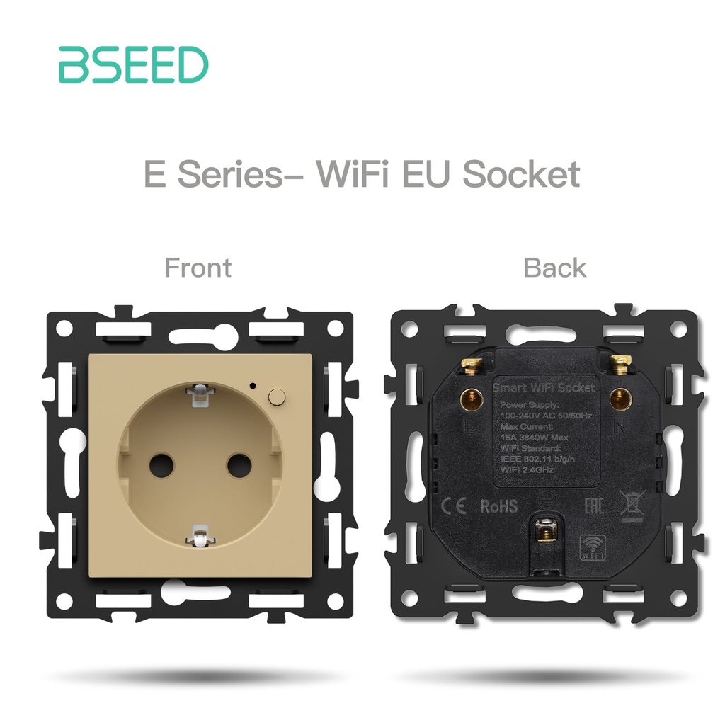 BSEED Click sorozat szabadon kombinálható Wifi-s kapcsoló- és konnektorbetétek, arany