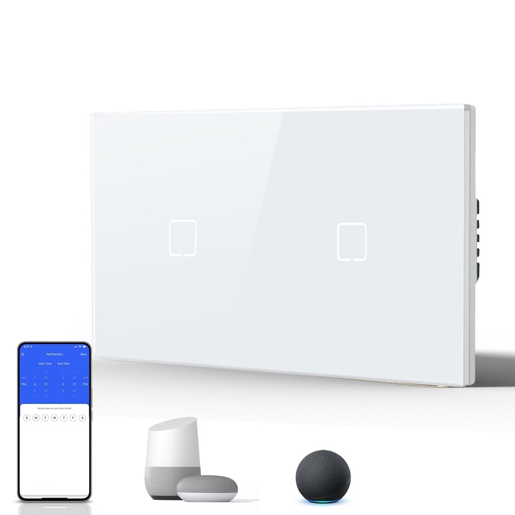 Echo Serie Smart Wifi Light Switch (With Neutral) Double Light Switch For Home Glass Panel