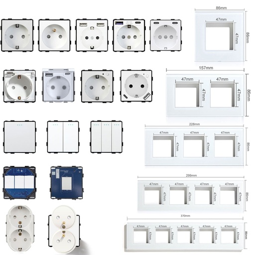 Bseed Switch Socket Insert Wall Plug Function Parts DIY Free Combination Crystal Glass Frames White Color