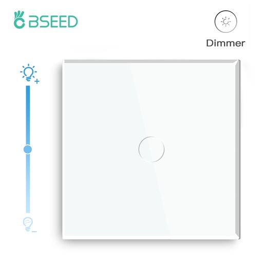Bseed EU Standard Touch Sensor Dimmer Switch 1Gang 1Way Crystal Glass Dimmable LED Light Switches Home Dimmer Wall Switches
