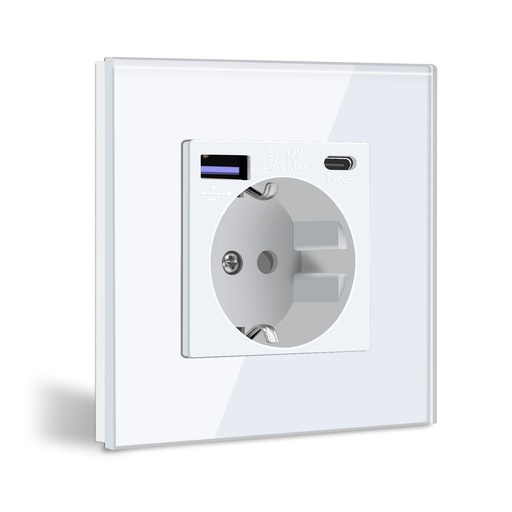 BSEED EU konnektor 20W PD USB-C gyorstöltővel, üveg vagy műanyag előlap