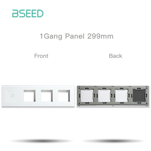 BSEED hármas kristályüveg előlap 1/2/3 kapcsolóhoz és 2 konnektorhoz, 299 mm