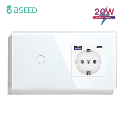 BSEED Light Switch With EU Socket With 20W Type-C Wall Socket