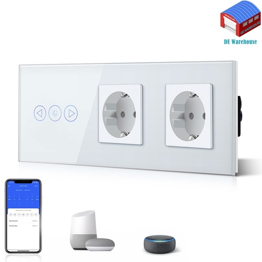 [GL228TDI11EUSK2W-SHOPIFY] Bseed Smart WiFi Dimmer Switches With Normal EU Standard Wall Sockets 228mm White color ship form Germany
