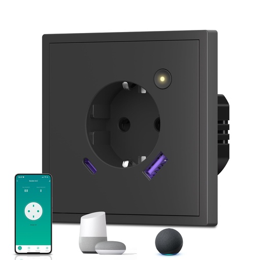 BSEED Scale Zigbee-s okos EU konnektor 20W USB-C töltővel, fogyasztásméréssel