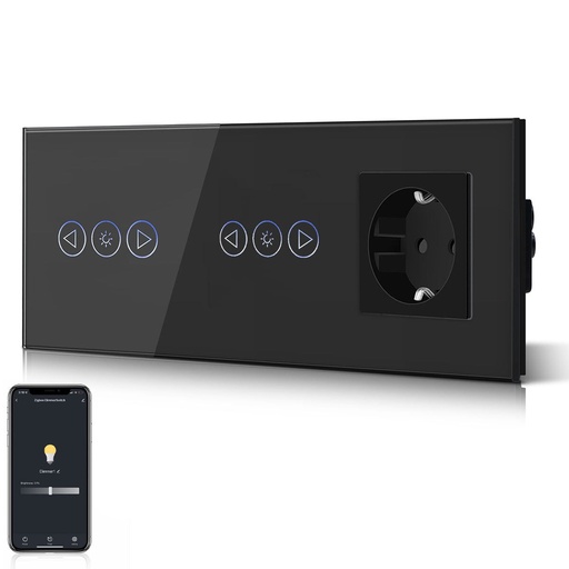BSEED Smart WiFi Dimmer Light Switch With Normal EU Socket Double Light Switch with Socket