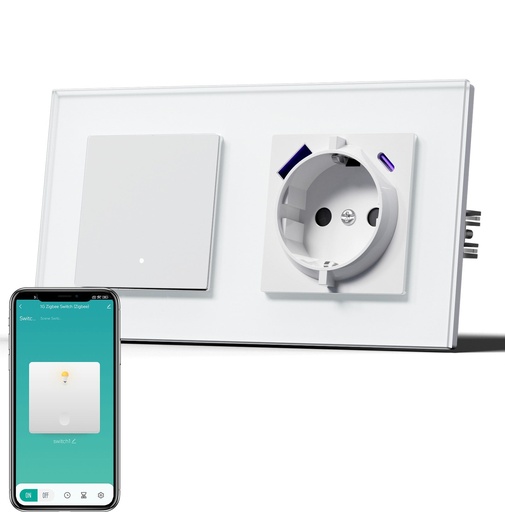 BSEED Zigbee okos villanykapcsoló (nullvezetékes) konnektorral, 20W-os USB-C töltővel