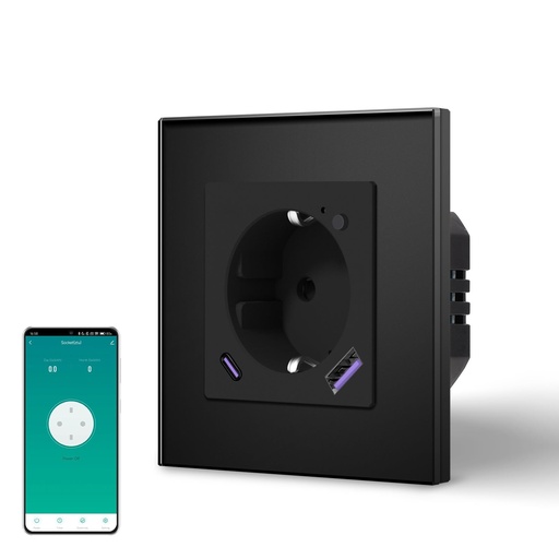 BSEED Zigbee okos EU konnektor USB + USB-C töltővel, fogyasztásméréssel