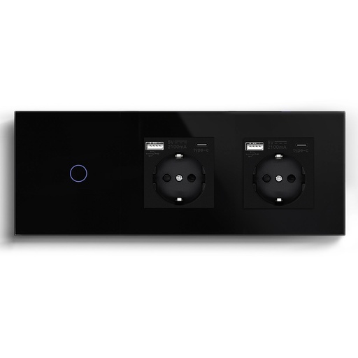 BSEED Zigbee-s érintős villanykapcsoló két hagyományos EU konnektorral, USB-C-vel