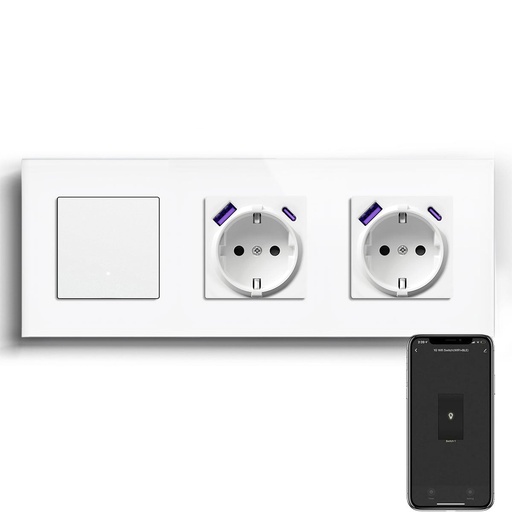 BSEED Echo Wifi-s okos kapcsoló dupla EU konnektorral és 20W USB-C porttal, 228 mm