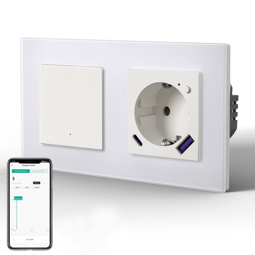 BSEED Echo Wifi-s okos kapcsoló Wifi-s EU konnektorral, fogyasztásméréssel, 20W USB-C, 157 mm