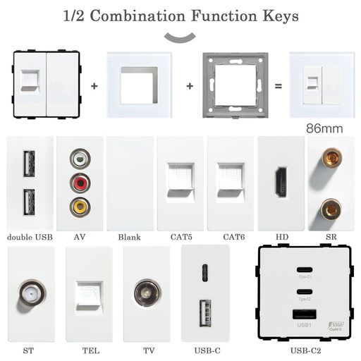 BSEED szabadon kombinálható aljzatmodulok és keret: USB, CAT, TV, HDMI (DIY)