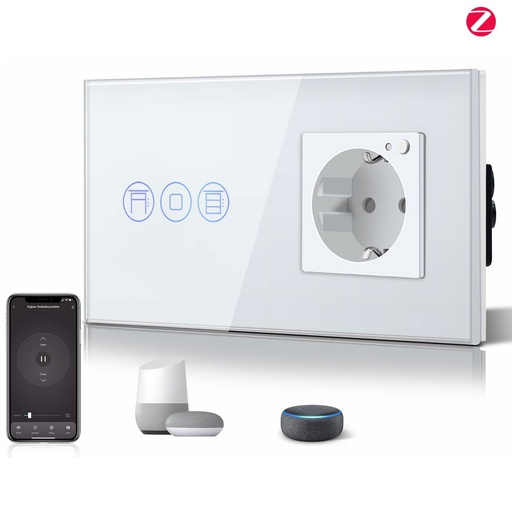BSEED Zigbee érintős redőnykapcsoló EU konnektorral, üveg előlap, 157 mm