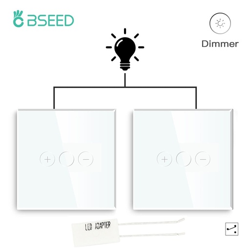 BSEED érintős fényerő-szabályzó, 1 kapcsolós, kétutas, 2 db, kristályüveg előlap